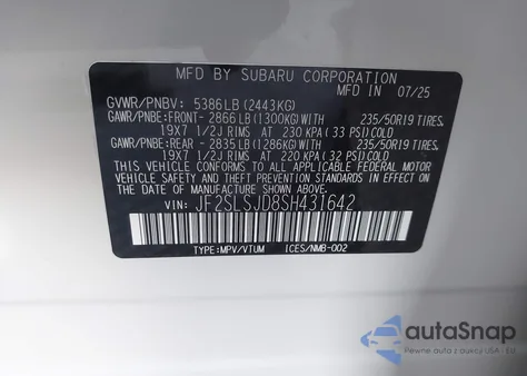 2025 Subaru Forester Sport Hybrid из США, поврежденный, VIN JF2SLSJD8SH431642